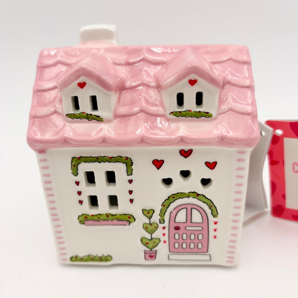 Valentine Ceramic Light Up House Pink Heart Decor Tabletop Accent